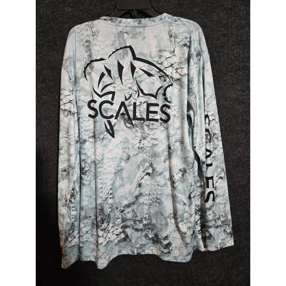 Scales Gear Mens Pro Performance Fishing Shirt 3XL Blue Camo Long Sleeve PICS